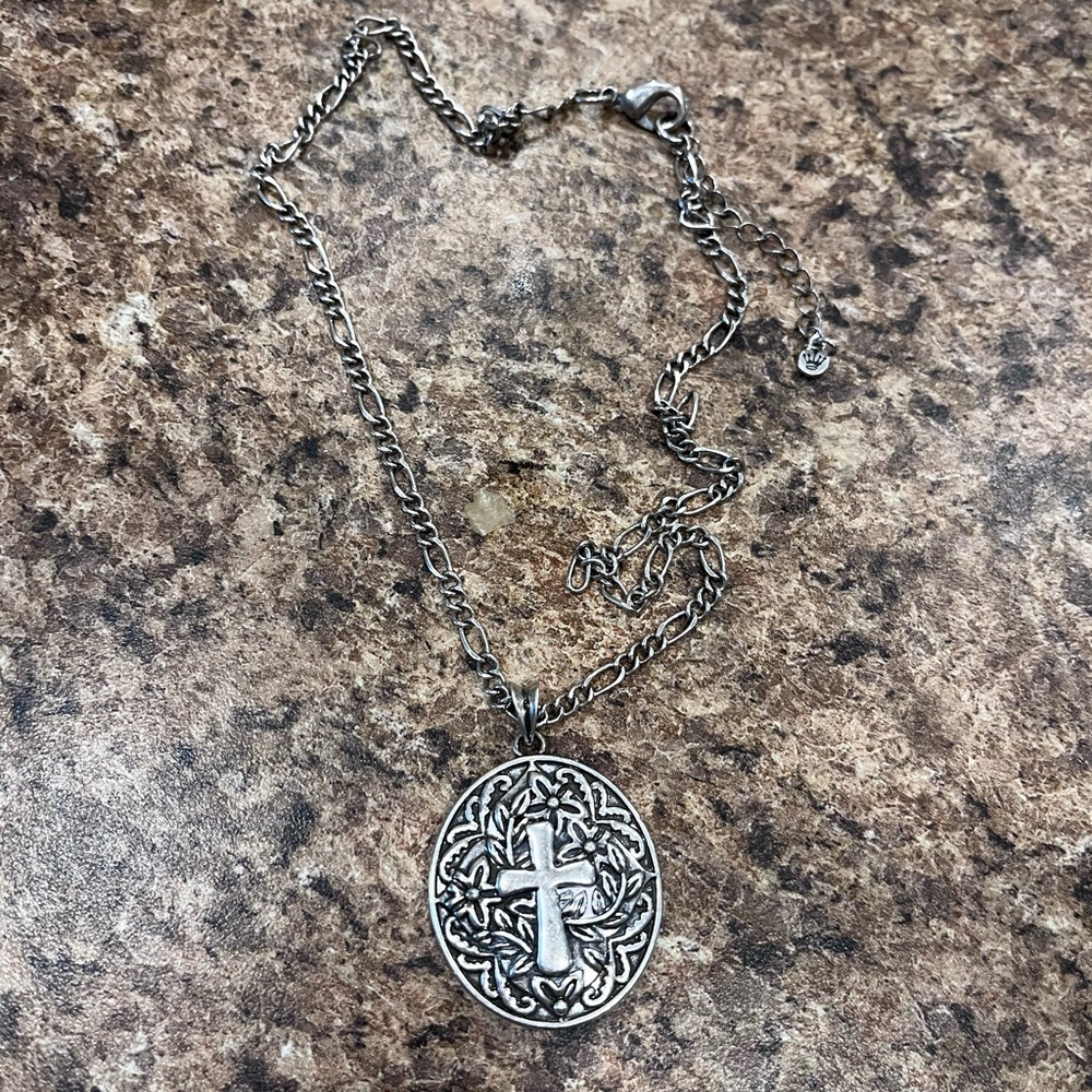Hallmark Gold Crown silver cross medallion necklace